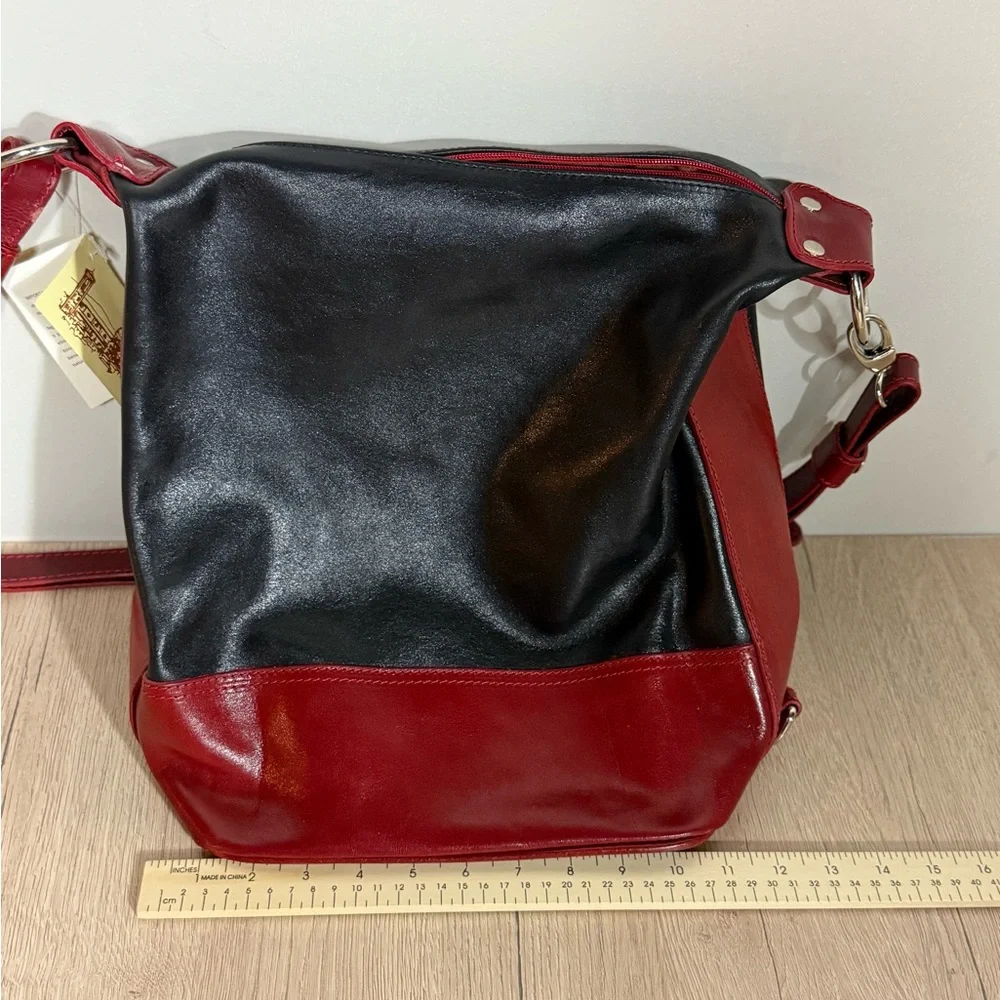 Vera Pelle D&D Black and Red Leather Shoulder Crossbody Bag Made in Italy NWT
